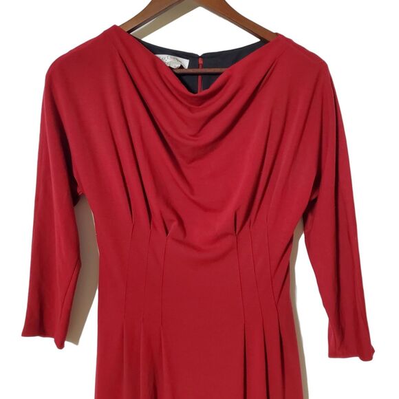 Kay Unger Cowl Neck Sheath Dress Size 8 Red 3/4 Sleeve Knee-Length Womens - Picture 1 of 5